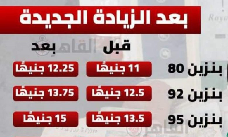 ارتفاع أسعار البنزين والسولار اعتبارا من اليوم الخميس